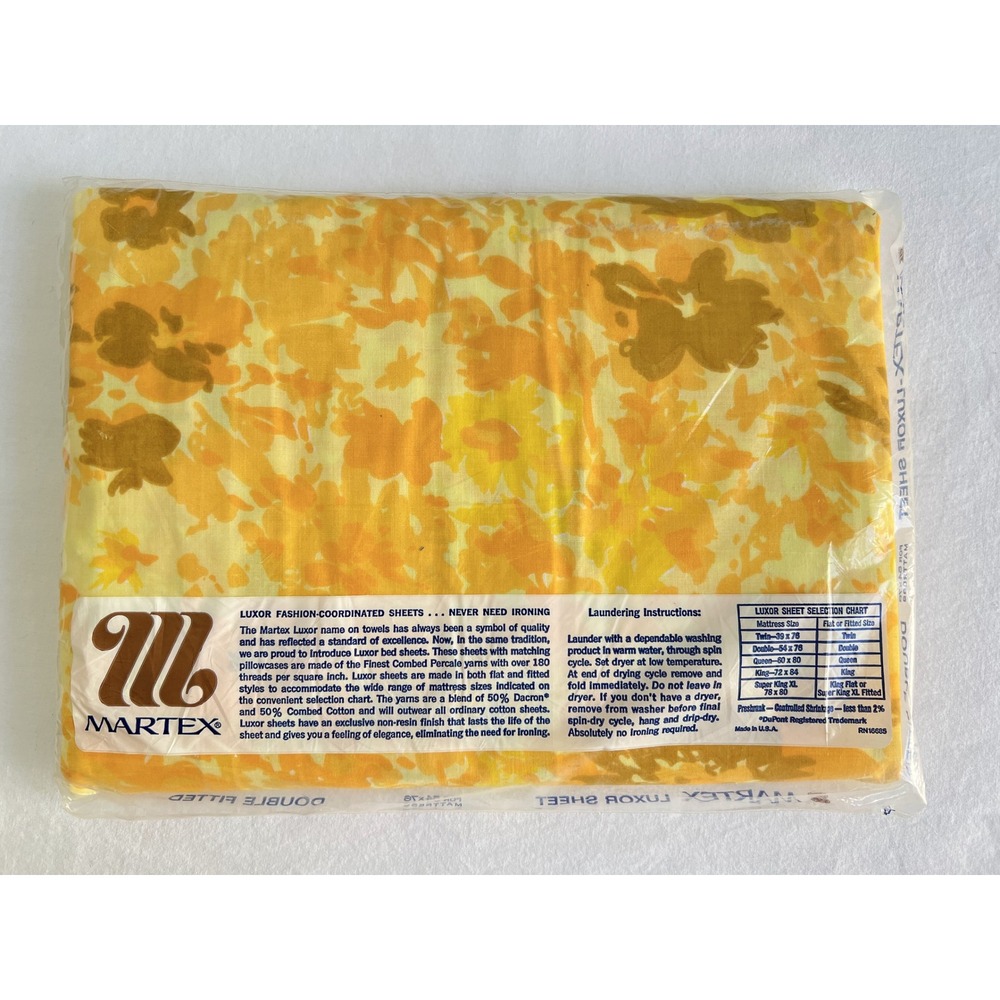 Vintage Martex Luxor Yellow Floral Double Sheet Set New Old Stock 70s Percale - Picture 14 of 15